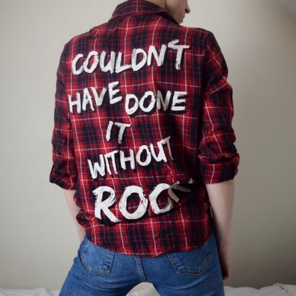 ZARA "Couldn't Have Done It Without Rock" Flannel